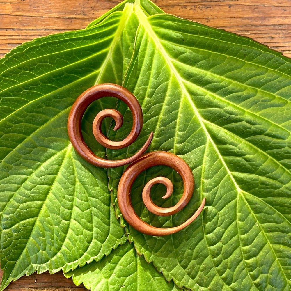 🌈 3/$20 SPIRAL HANDMADE GAUGE TAPERED HANGER ORGANIC WOOD EARRINGS